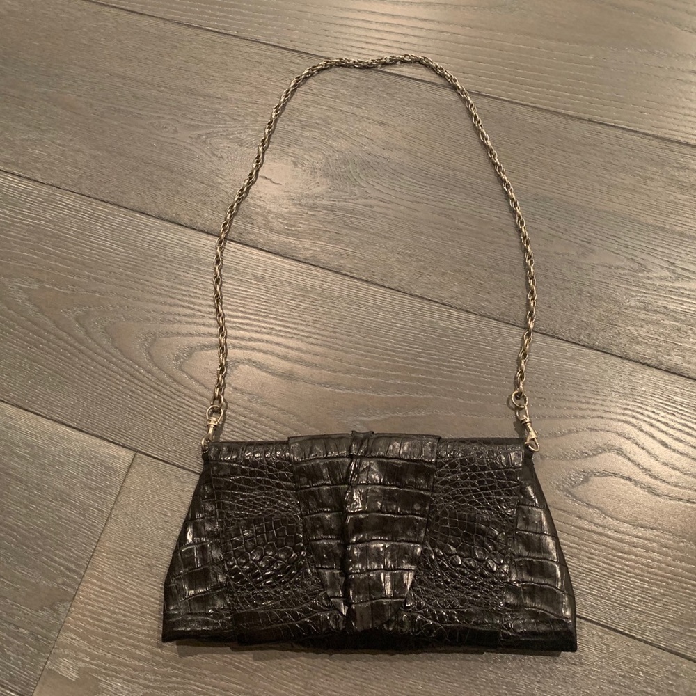 Rare Elegant Black Crocodile Crossbody Bag